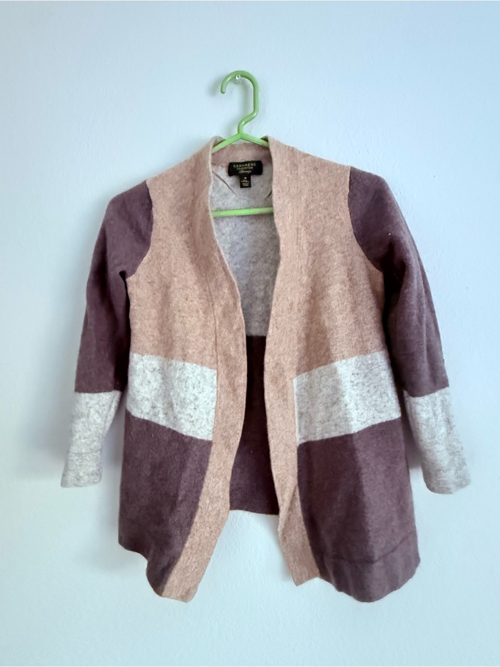 Charter Club Cardigan Multi Colorblock 100% Cashmere Open Front Luxury Sz Medium